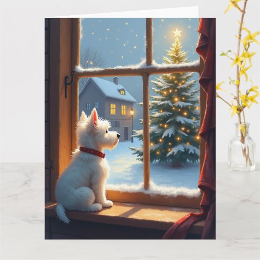 West Highland White Terrier Christmas Morning View カード (黄色い花)