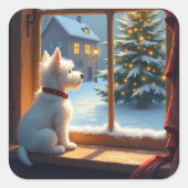 West Highland White Terrier Christmas Morning View スクエアシール (正面)