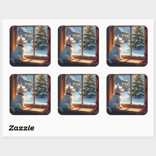 West Highland White Terrier Christmas Morning View スクエアシール (シート)