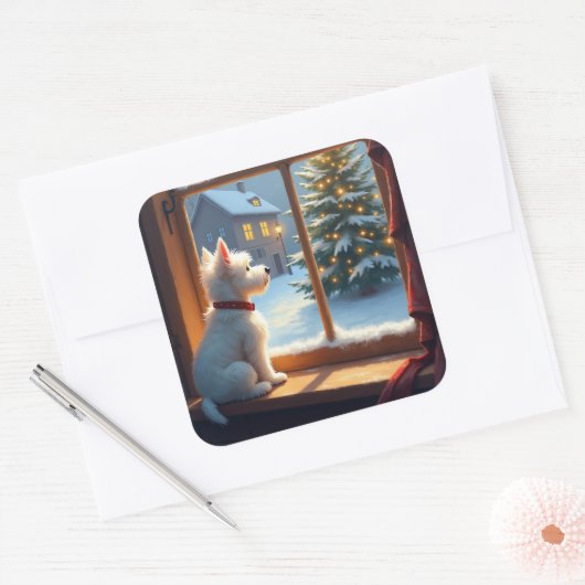 West Highland White Terrier Christmas Morning View スクエアシール (封筒)