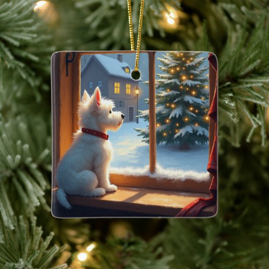 West Highland White Terrier Christmas Morning View セラミックオーナメント (ツリー)