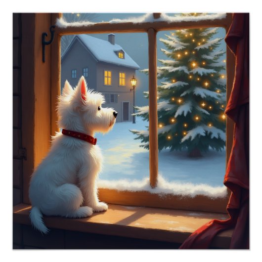 West Highland White Terrier Christmas Morning View ポスター (正面)