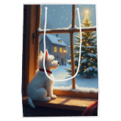 West Highland White Terrier Christmas Morning View ミディアムペーパーバッグ (裏面)