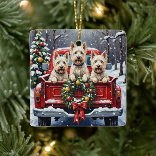 West Highland White Terrier Christmas Red Truck セラミックオーナメント (ツリー)