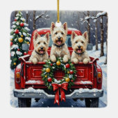 West Highland White Terrier Christmas Red Truck セラミックオーナメント (裏面)