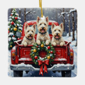 West Highland White Terrier Christmas Red Truck セラミックオーナメント (正面)