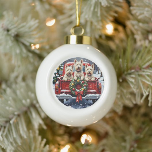 West Highland White Terrier Christmas Red Truck セラミックボールオーナメント (ツリー)