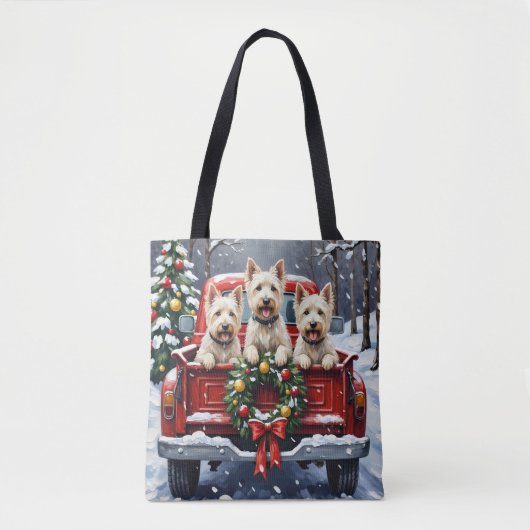 West Highland White Terrier Christmas Red Truck トートバッグ (正面)