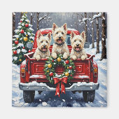 West Highland White Terrier Christmas Red Truck マグネット (正面)