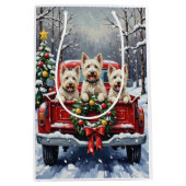 West Highland White Terrier Christmas Red Truck ミディアムペーパーバッグ (正面)