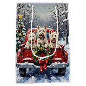 West Highland White Terrier Christmas Red Truck ミディアムペーパーバッグ (裏面)