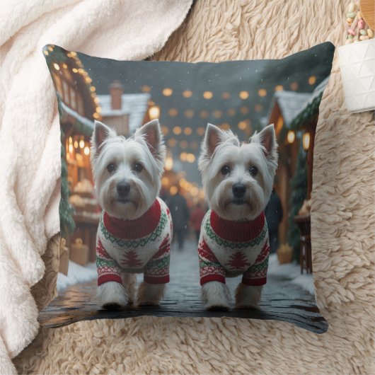 West Highland White Terrier Dogs Christmas Snow クッション (ブランケット)