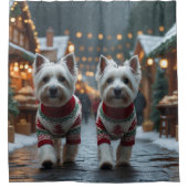 West Highland White Terrier Dogs Christmas Snow  シャワーカーテン (正面)