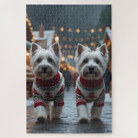West Highland White Terrier Dogs Christmas Snow  ジグソーパズル (縦)