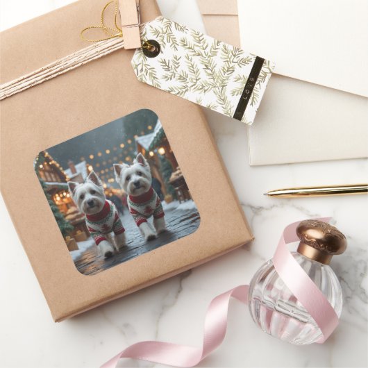 West Highland White Terrier Dogs Christmas Snow  スクエアシール (ギフト)