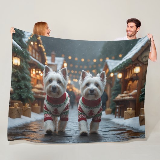 West Highland White Terrier Dogs Christmas Snow フリースブランケット (インサイチュ)