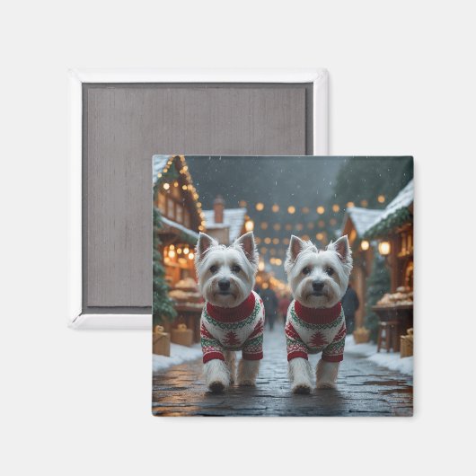 West Highland White Terrier Dogs Christmas Snow  マグネット (正面/裏面)