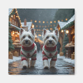 West Highland White Terrier Dogs Christmas Snow  マグネット (正面)