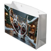 West Highland White Terrier Dogs Christmas Snow ラージペーパーバッグ (裏面アングル)