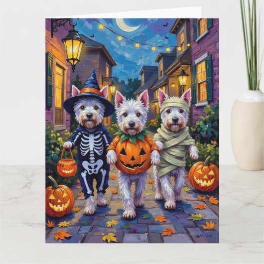 West Highland White Terrier In Halloween Costumes カード (正面)