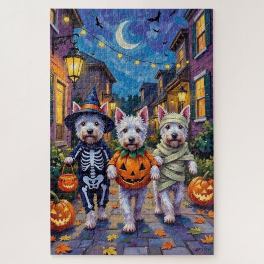 West Highland White Terrier In Halloween Costumes ジグソーパズル (縦)