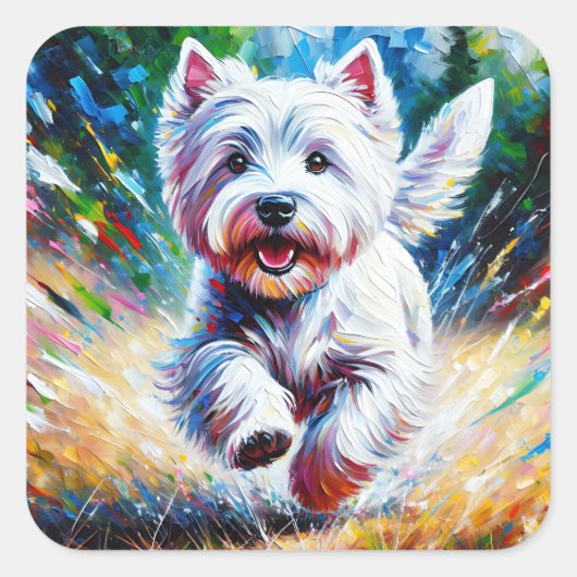 West Highland White Terrier "Westie" Dog Portrait スクエアシール (正面)
