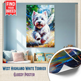West Highland White Terrier "Westie" Dog Portrait ポスター