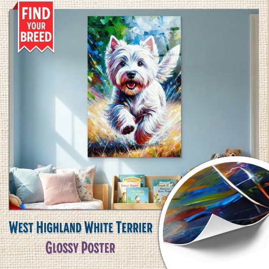 West Highland White Terrier "Westie" Dog Portrait ポスター
