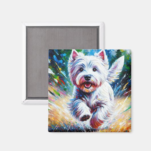 West Highland White Terrier "Westie" Dog Portrait マグネット (正面/裏面)