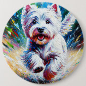 West Highland White Terrier "Westie" Dog Portrait 缶バッジ (正面)