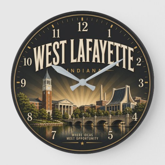West Lafayette Indiana College Town ラージ壁時計 (正面)
