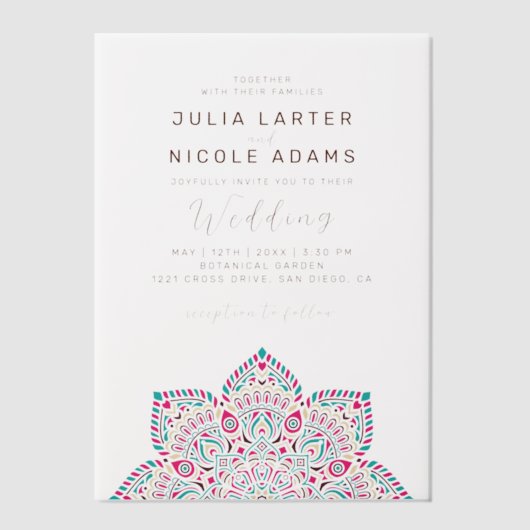 West Pacific Variant Oval Classic Mandala Wedding ベラム紙招待状 (正面)