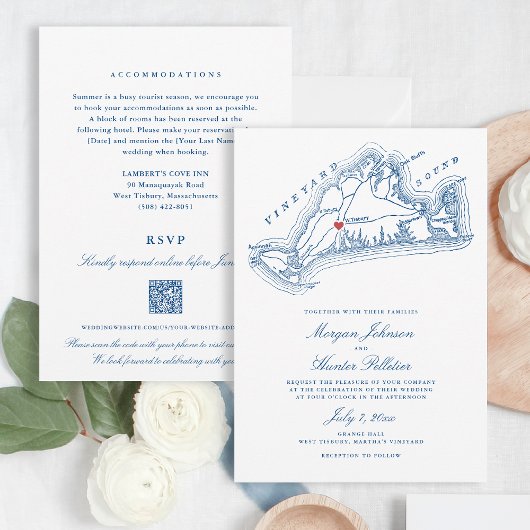 West Tisbury MA All-in-One Blue QRコード結婚s 招待状