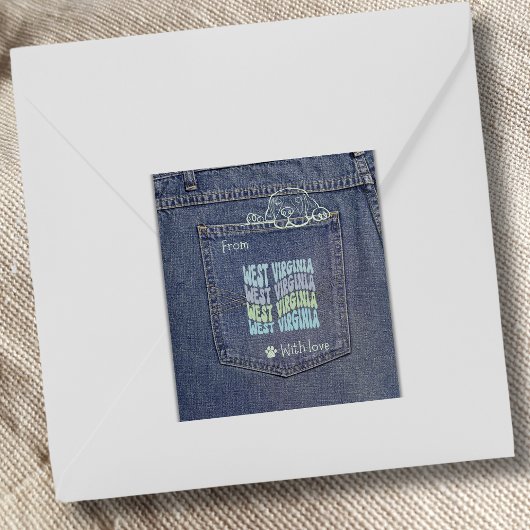 West Virginia Dog in Jean Pocket Squareステッカー スクエアシール