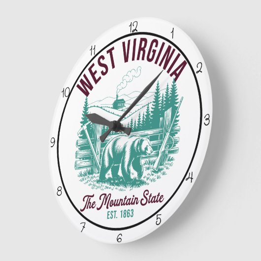 West Virginia Mountain State Bear  ラージ壁時計 (傾斜)
