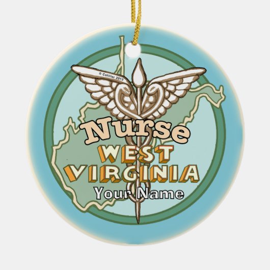 West Virginia Nurse Caduceus セラミックオーナメント (正面)
