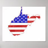 West Virginia Outline Map Shaped American Flag ポスター (正面)