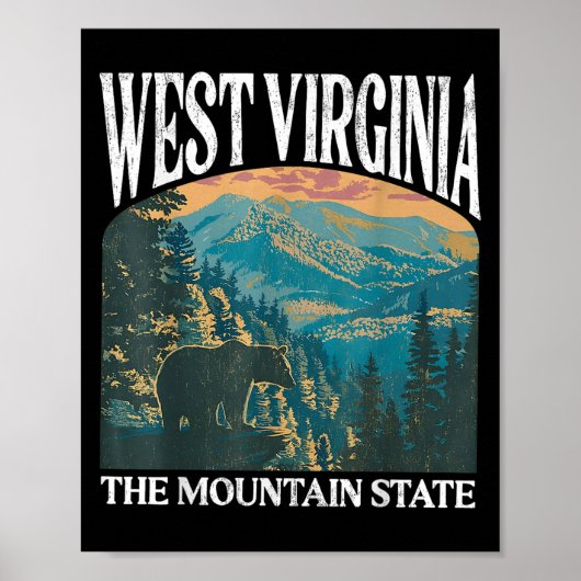 West Virginia Retro Bear Mountain Graphic ポスター (正面)