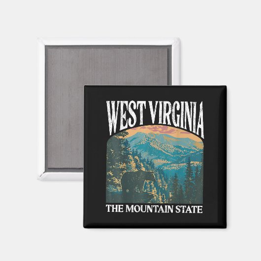 West Virginia Retro Bear Mountain Graphic  マグネット (正面/裏面)