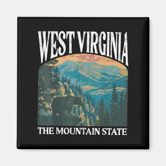 West Virginia Retro Bear Mountain Graphic マグネット (正面)