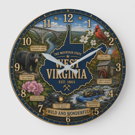 West Virginia State Mountain Appalachian Heritage ラージ壁時計 (正面)