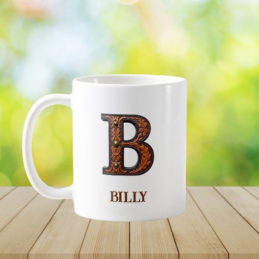 Western風 レザーイニシャルモノグラム B コーヒーマグカップ