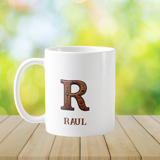 Western風 レザーイニシャルモノグラム R コーヒーマグカップ
