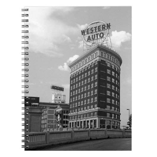 Western Auto Sign Black & White Architecture Photo ノートブック (正面)