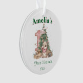 Western Baby Girl First Christmas Pink オーナメント (正面)