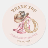 Western Baby Shower Cowgirl Blush Pink Hat Boots ラウンドシール (正面)