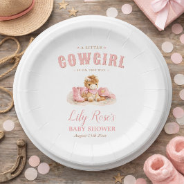 Western Baby Shower Pink Little Cowgirl ペーパープレート