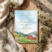 Western Barn Rustic Countryside QR Code Wedding 招待状
