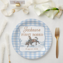 Western Blue Cowboy Rodeo Birthday Paper Plate