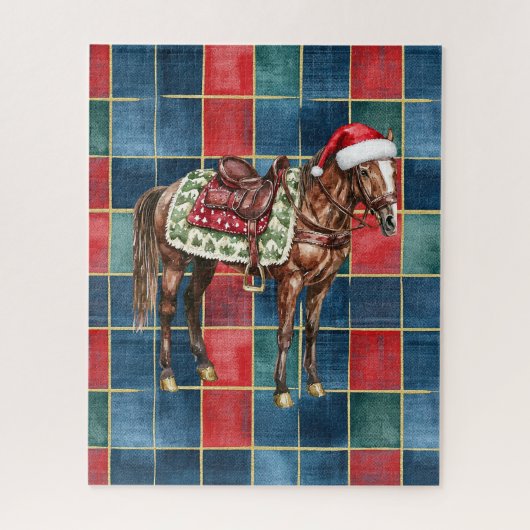 Western Blue Red Cowboy Cowgirl Horse Christmas ジグソーパズル (縦)